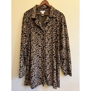 Diane Von Frustenberg Vintage 90's Size 2X Button-Up Artsy Tapestry Tunic Top